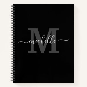 Elegant Black Grey Monogram Name  Notebook