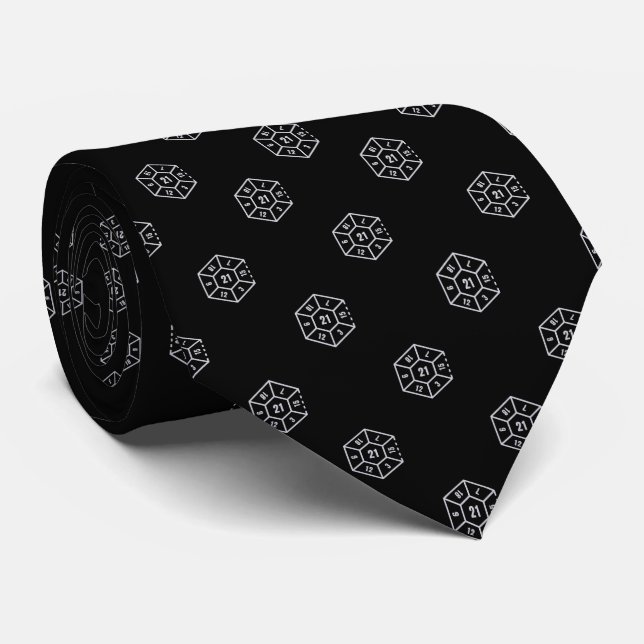 Elegant Black Grey Number Dice  Tie (Rolled)