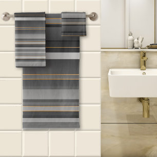 Elegant Black Grey Rose Gold Striped Pattern Bath Towel Set