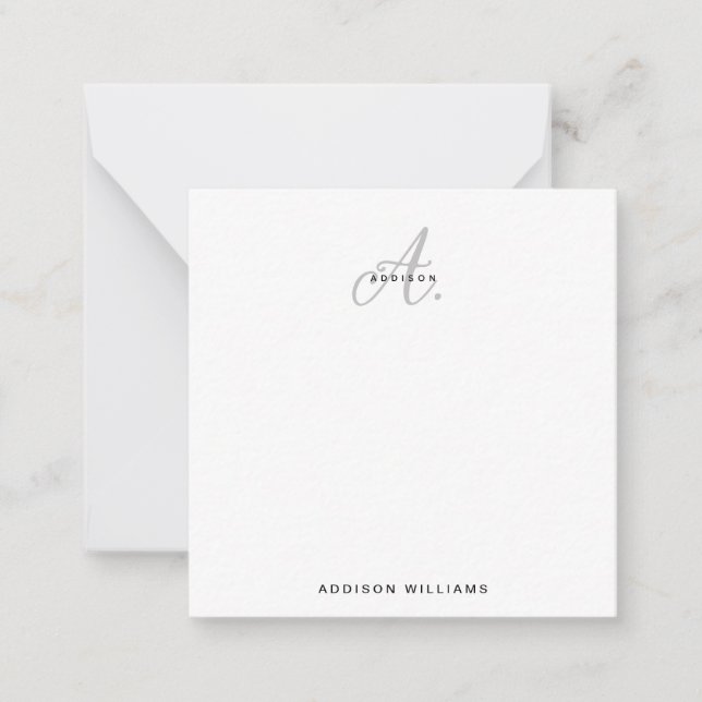 Elegant Black Grey Silver Script Monogram Card (Front)