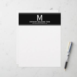 Elegant Black Grey Stripes Business Name Monogram Letterhead