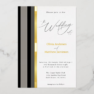 Elegant Black Grey Stripes Wedding Gold
