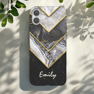 Elegant black grey unique geometric iPhone 16 case