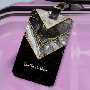 Elegant black grey unique geometric  luggage tag