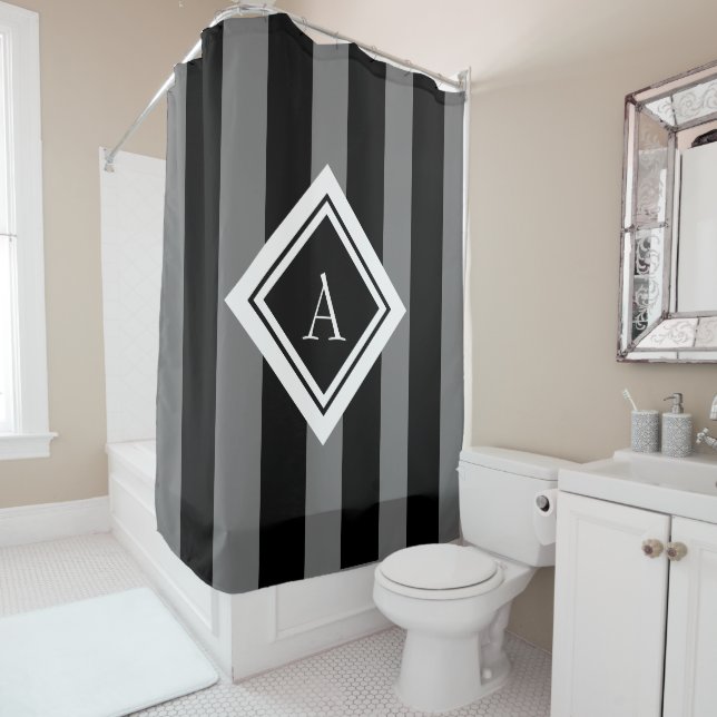 Elegant Black Grey Vertical Stripes Monogram (In Situ)
