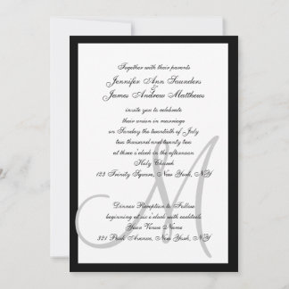 Elegant Black Grey Wedding Invitations Initial