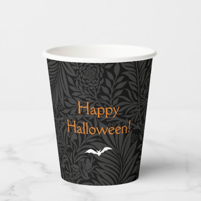 Elegant Black Halloween Floral Paper Cups (Front)