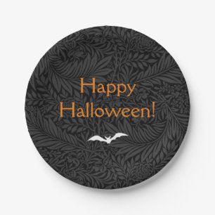 Elegant Black Halloween Floral Paper Plate