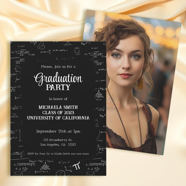 Elegant Black Hand-Lettering Photo Math Graduation Invitation (Creator Uploaded)