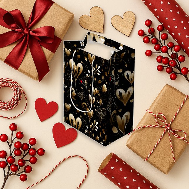 Elegant Black Heart Romance Small Gift Bag (Creator Uploaded)