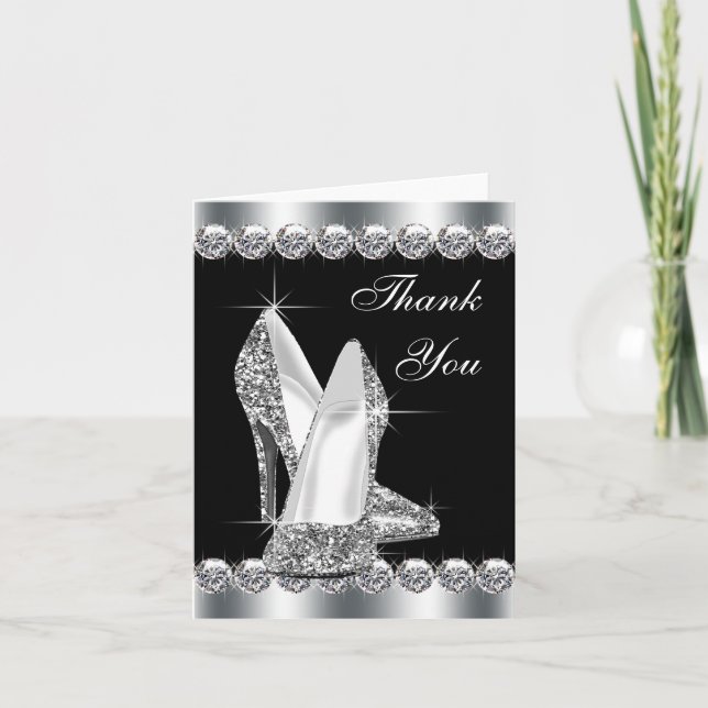Elegant Black High Heel Shoe Thank You Cards (Front)