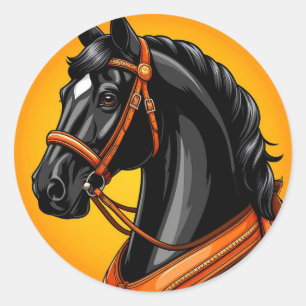 Elegant Black Horse Portrait Classic Round Sticker