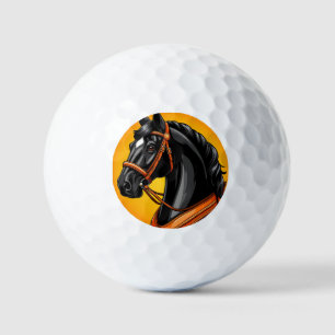 Elegant Black Horse Portrait Golf Balls