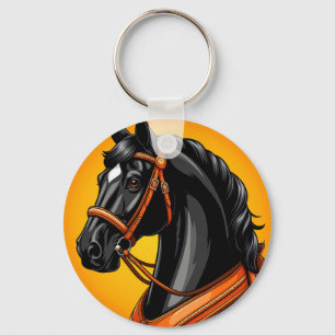 Elegant Black Horse Portrait Keychain