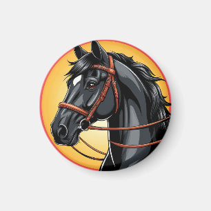 Elegant Black Horse Portrait Magnet