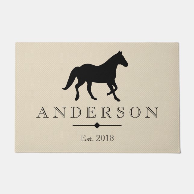 Elegant Black Horse Silhouette | Personalized Doormat (Front)