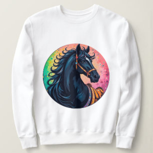 Elegant Black Horse With Vibrant Background Sweatshirt