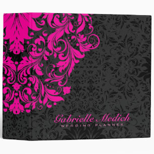 Elegant Black & Hot Pink Floral Vintage Damasks Binder