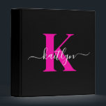 Elegant Black Hot Pink Script Monogram Binder<br><div class="desc">This simple, elegant black 1" capacity 3 ring binder with your first name in a trendy script font in white typed over your first initial in a modern cap font in hot pink is perfect for keeping your recipes, photos, papers neat and tidy. It's stylish and trendy and yet very...</div>