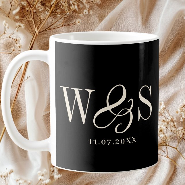 Elegant black initial wedding couples coffee mug (Creator Uploaded)