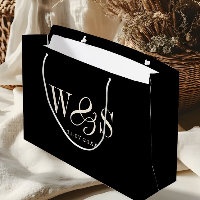 Elegant black initial wedding couples large gift bag (Creator Uploaded)