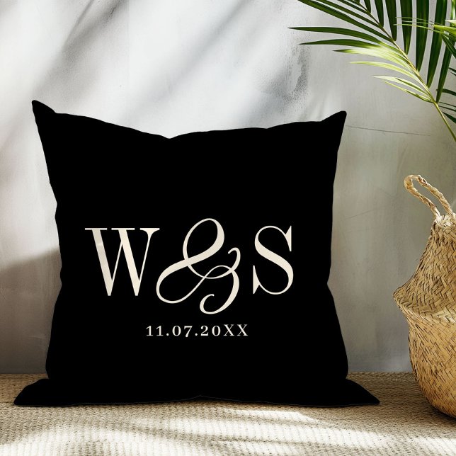 Elegant black initial wedding couples throw pillow (Creator Uploaded)