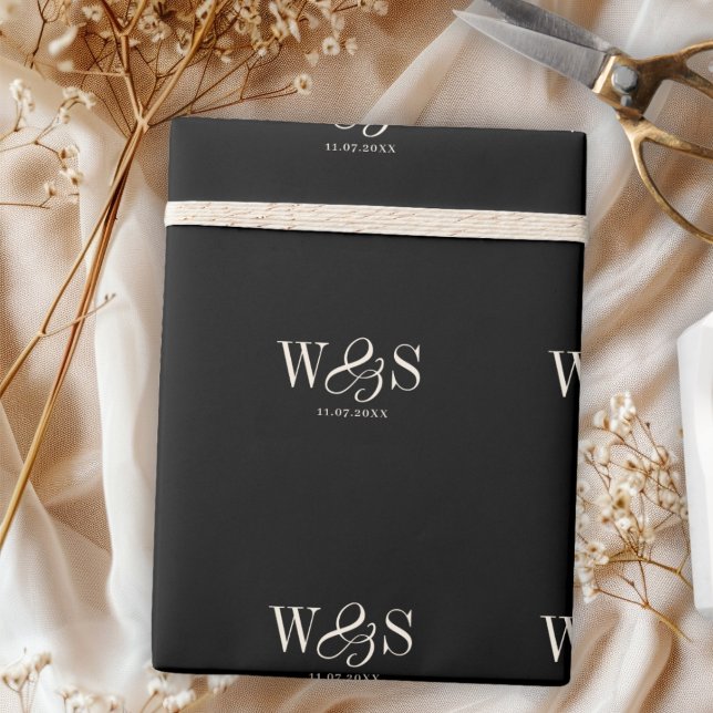 Elegant black initial wedding couples wrapping paper (Creator Uploaded)