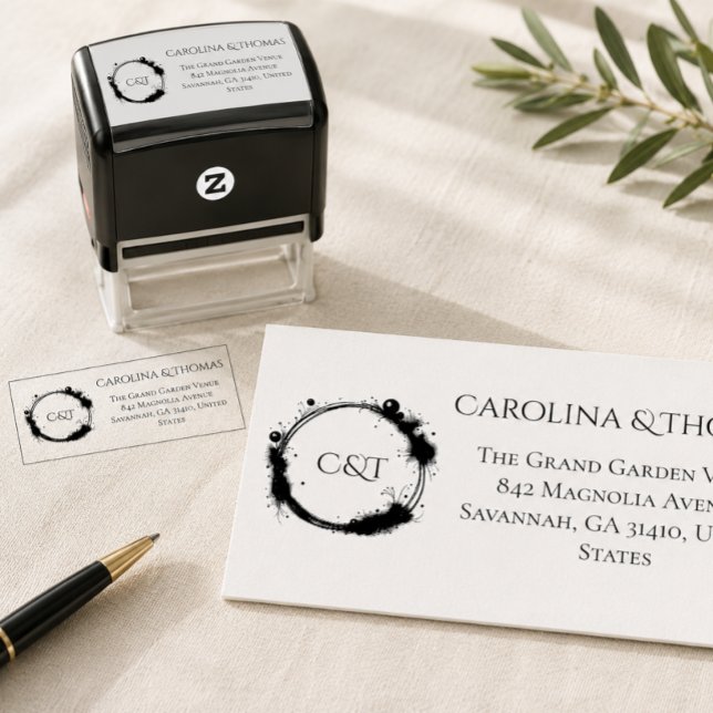 Elegant Black Ink Monogram Wedding Address Stamp (Creator Uploaded)
