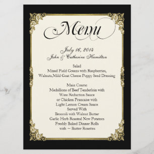 Elegant Black, Ivory, and Gold Custom Wedding Menu