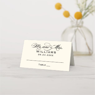 Elegant Black Ivory Calligraphy Mr Mrs Wedding Place Card