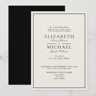 Elegant Black & Ivory Classic Script Wedding Invitation