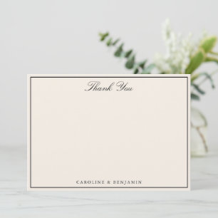 Elegant Black Ivory Cream Wedding Couple Names Thank You Card