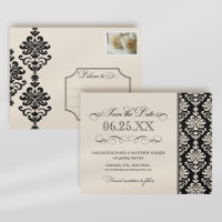 Elegant Black Ivory Damask Scrollwork Wedding