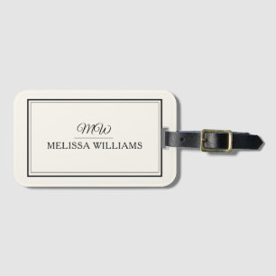 Elegant Black Ivory Monogram Script Luxe Stylish Luggage Tag
