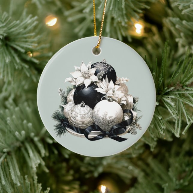Elegant black ivory sage green Christmas ornament (Tree)