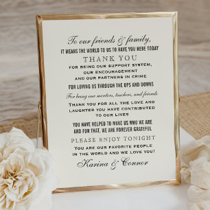 Elegant Black Ivory Wedding Guest Thank You Poster