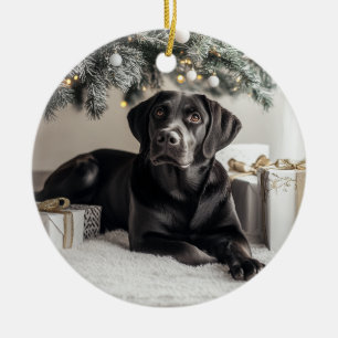 Elegant Black Lab Christmas Ceramic Ornament