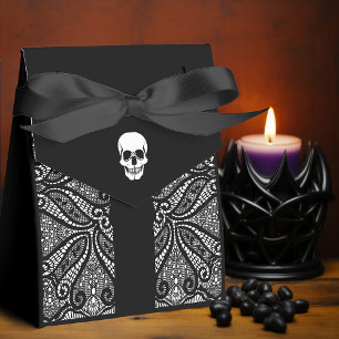 Elegant Black Lace Gothic Skull Hallowedding Favor Box