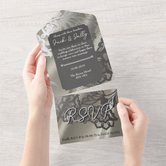 Elegant Black Lace Wedding All In One Invitation