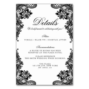 Elegant Black Lace Wedding Detail Cards