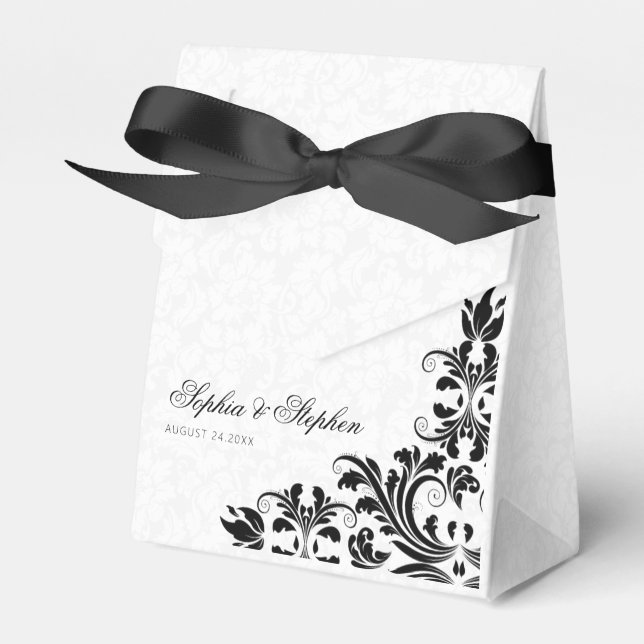 Elegant Black Lace White Damasks Favor Box (Front Side)