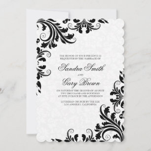 Elegant Black Lace White Damasks Wedding  Invitation