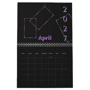 Elegant Black Lavender Geometric Frame Custom Cale Calendar