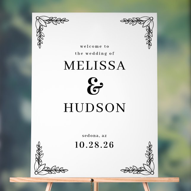 Elegant Black Leafy Branches Acrylic Sign (Neutral)