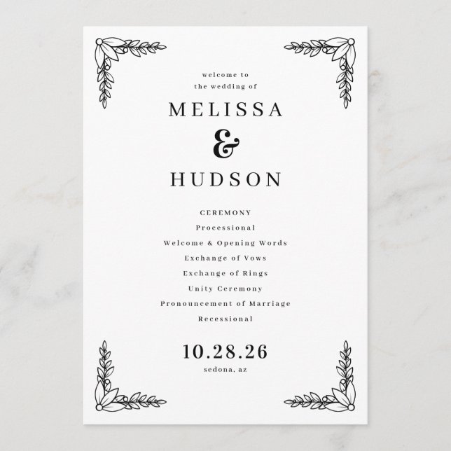 Elegant Black Leafy Branches Program (Front)