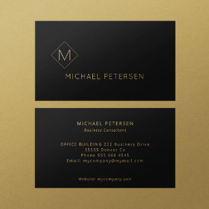Elegant black leather gold monogrammed business card