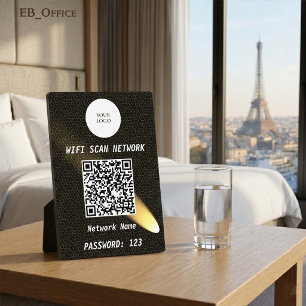 Elegant Black Leather Gold Spotlight QR Code Wifi Plaque