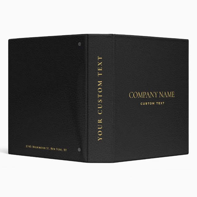 Elegant  Black Leather Look gold text corporate Binder (Background)