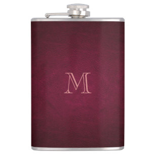 Elegant black leather look monogram hip flask