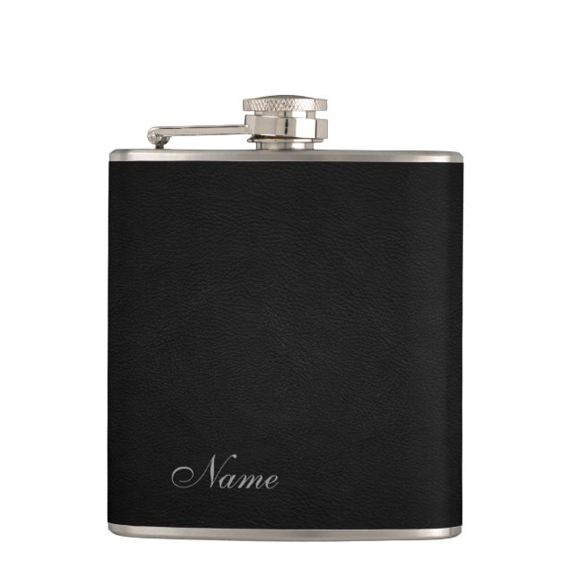 Elegant black leather look  personalized hip flask (Front)